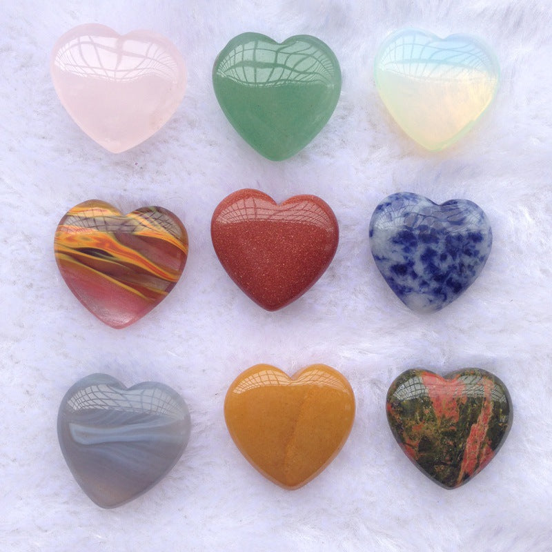 Mini crystal heart set with 10 small polished gemstone hearts around 2cm