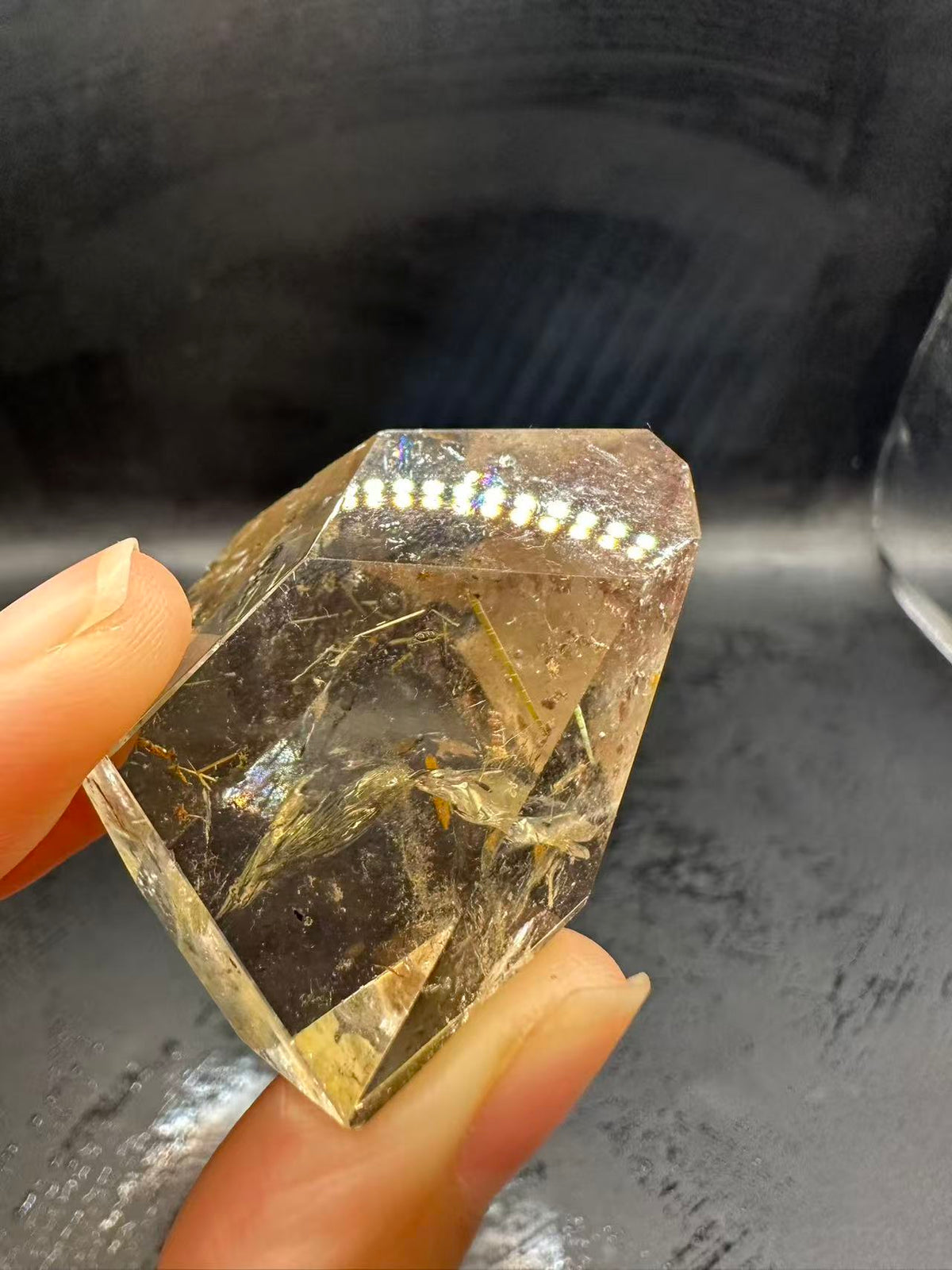 Golden Rutilated Quartz Pocket Stone with Rainbow | 40g Exact Piece #3