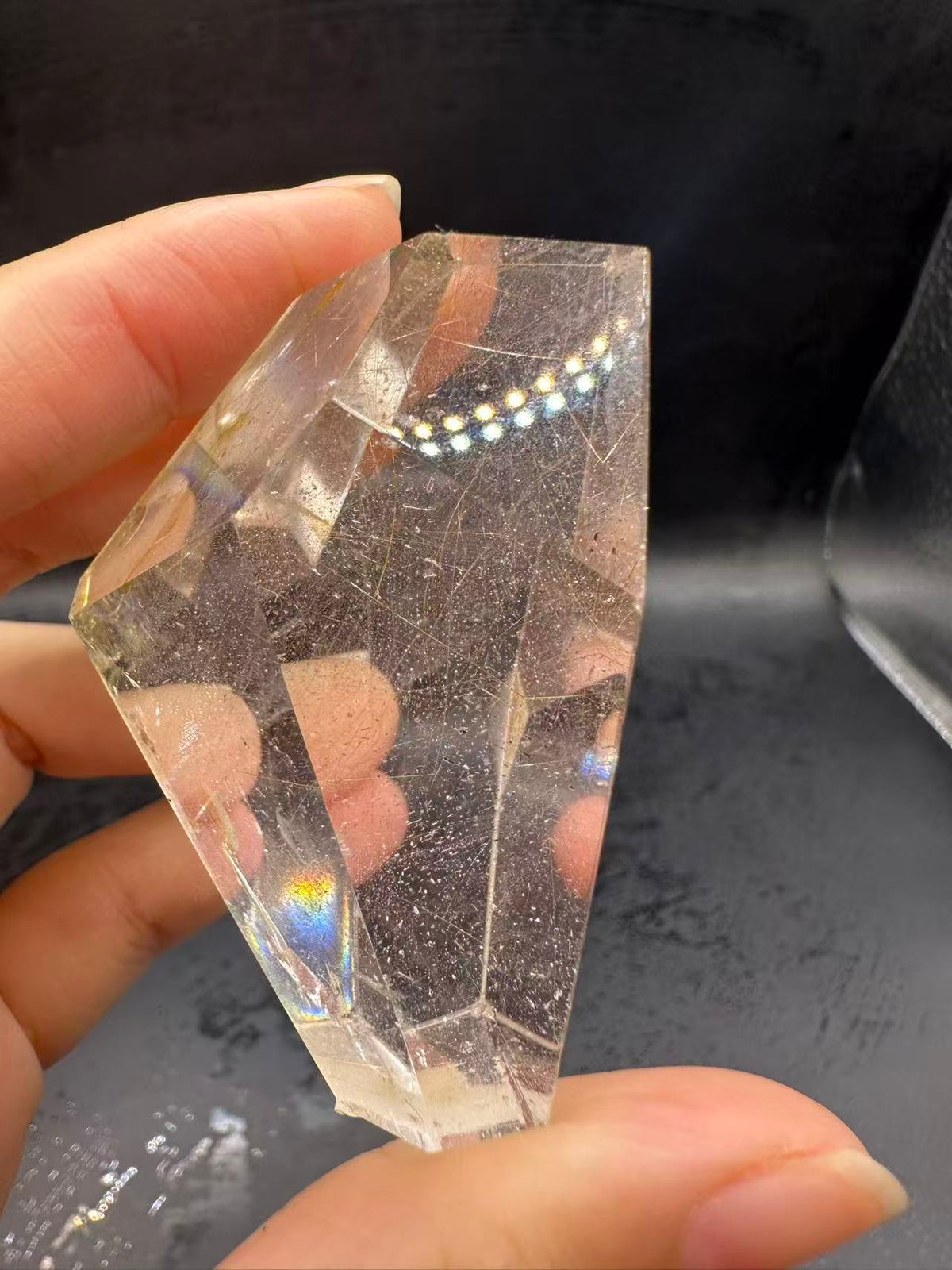 Golden Rutilated Quartz Pocket Stone with Rainbow | 40g Exact Piece #3