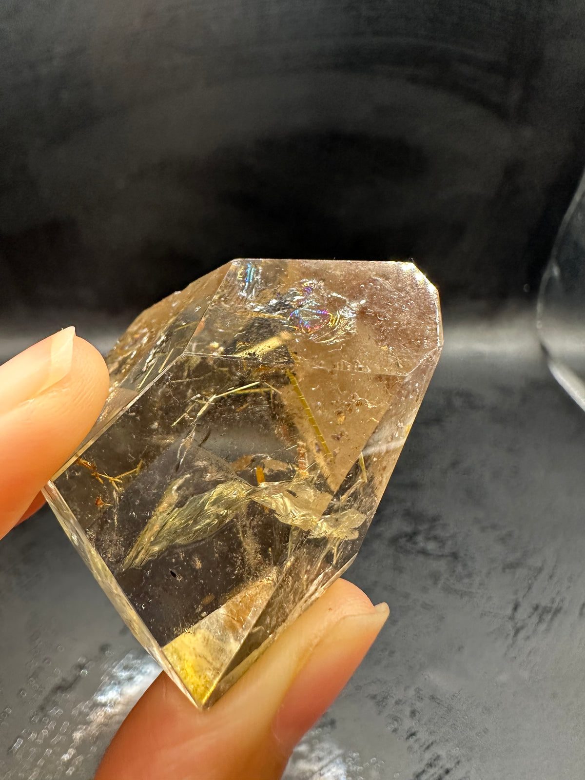 Golden Rutilated Quartz Pocket Stone with Rainbow | 40g Exact Piece #3
