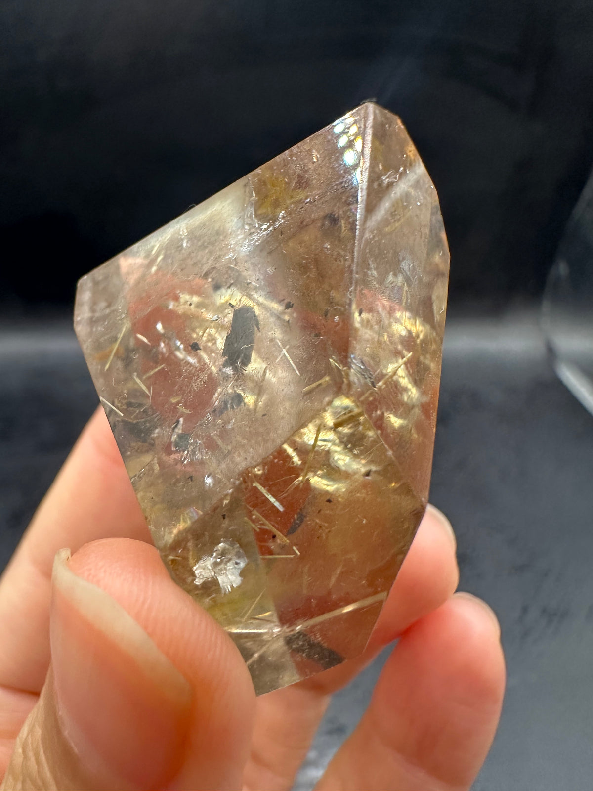 Golden Rutilated Quartz Pocket Stone with Rainbow | 40g Exact Piece #3