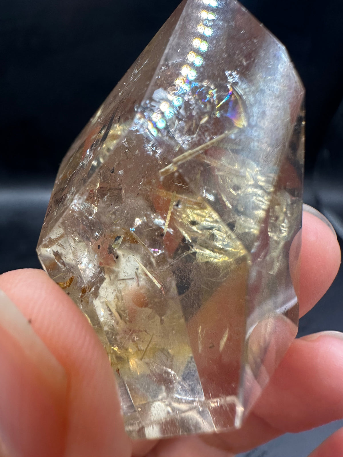 Golden Rutilated Quartz Pocket Stone with Rainbow | 40g Exact Piece #3