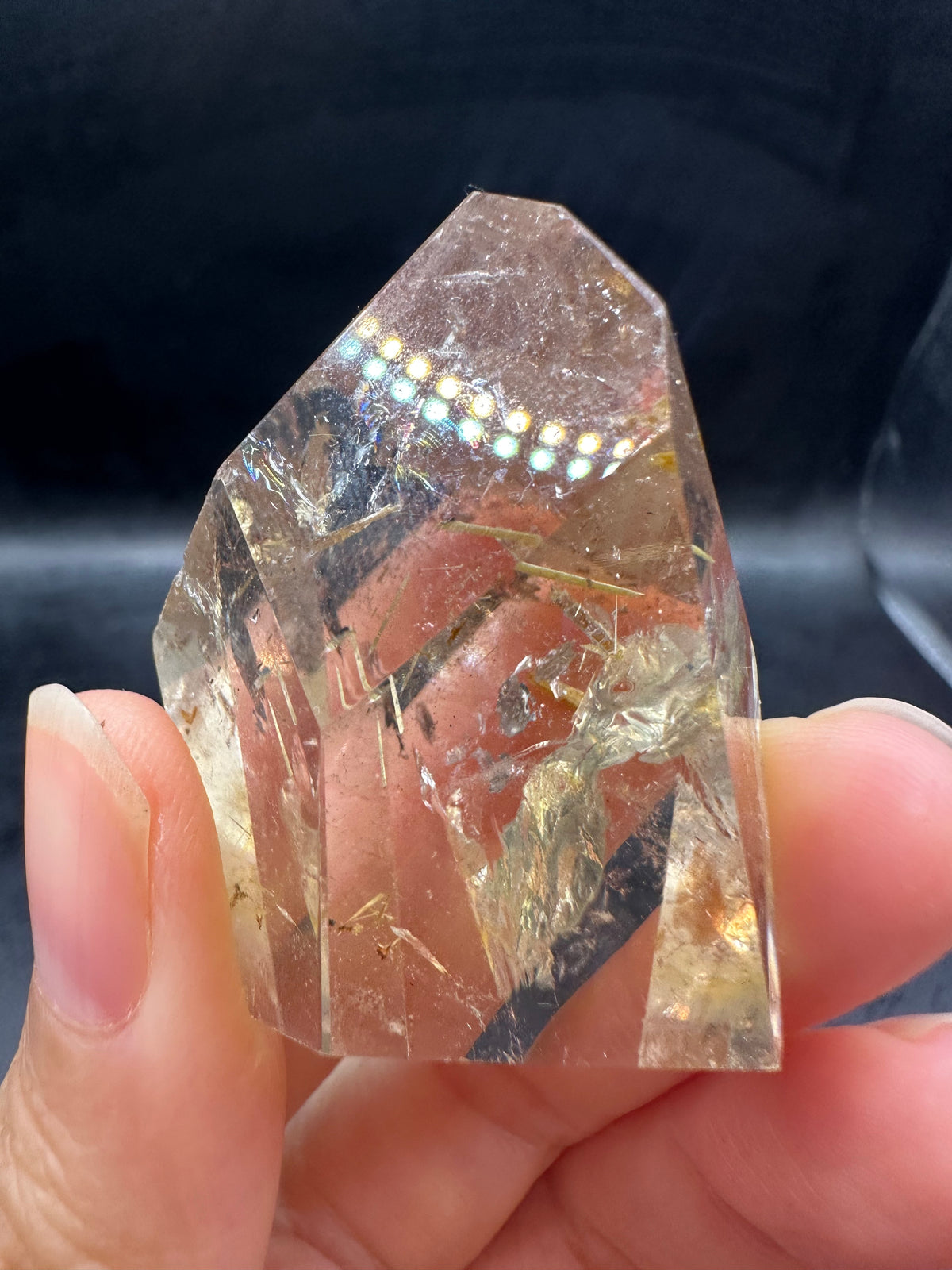 Golden Rutilated Quartz Pocket Stone with Rainbow | 40g Exact Piece #3