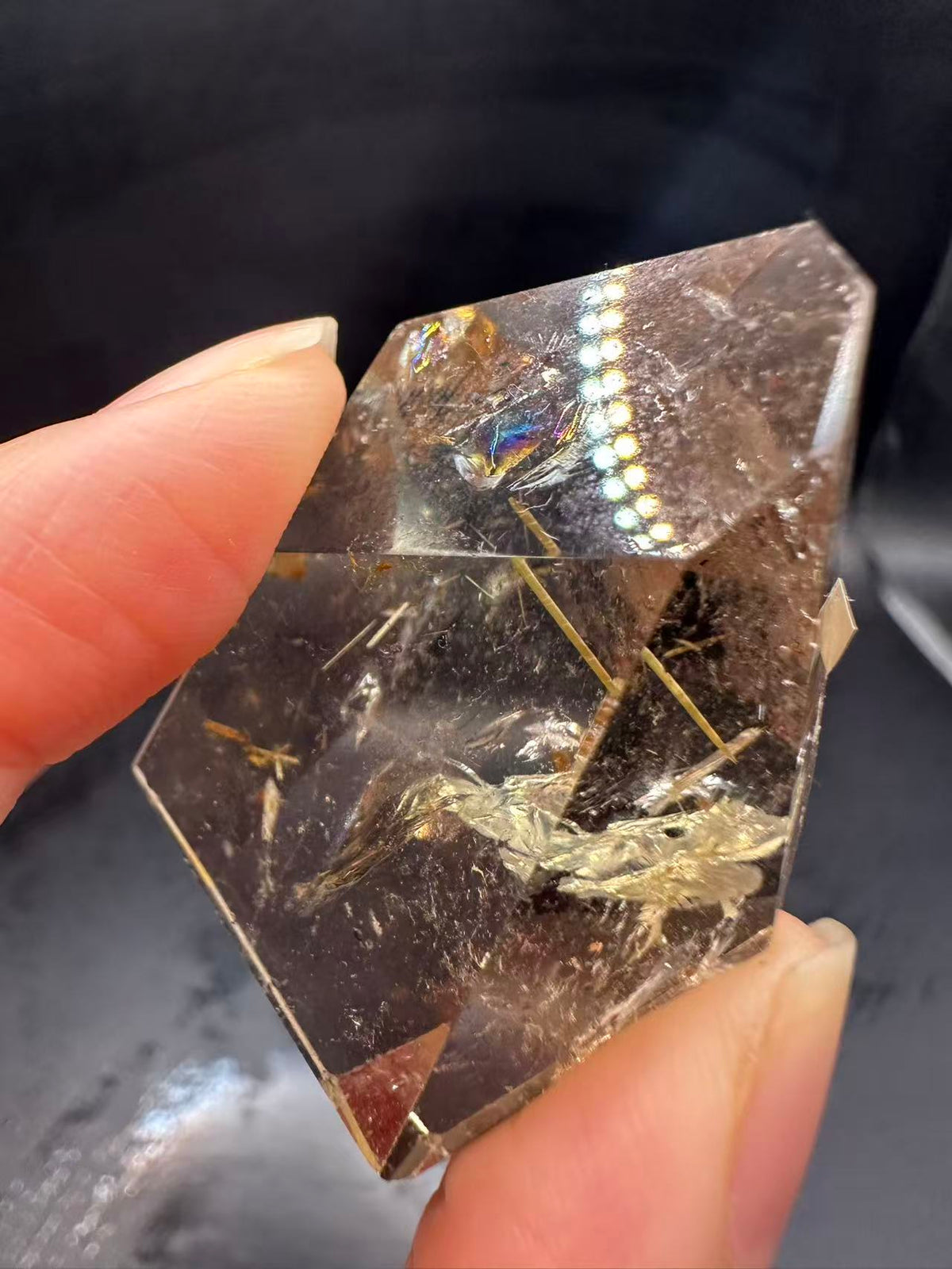 Golden Rutilated Quartz Pocket Stone with Rainbow | 40g Exact Piece #3