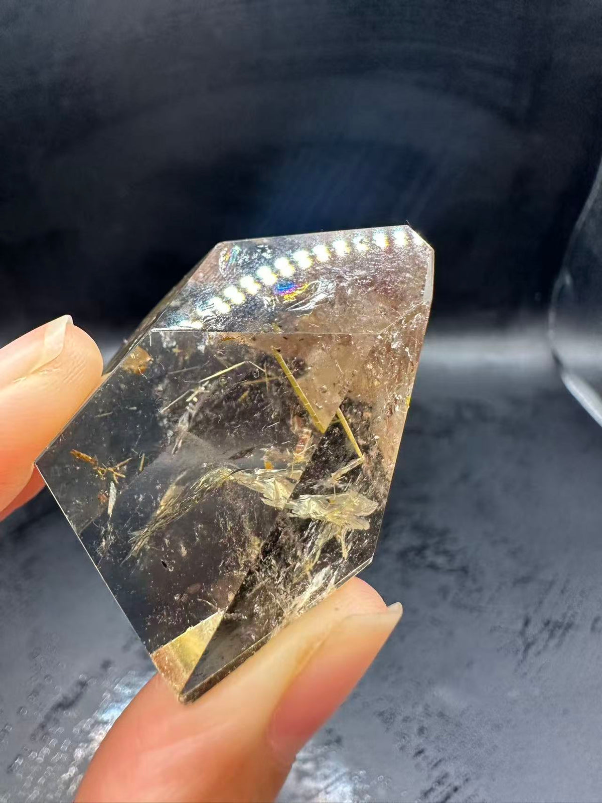 Golden Rutilated Quartz Pocket Stone with Rainbow | 40g Exact Piece #3