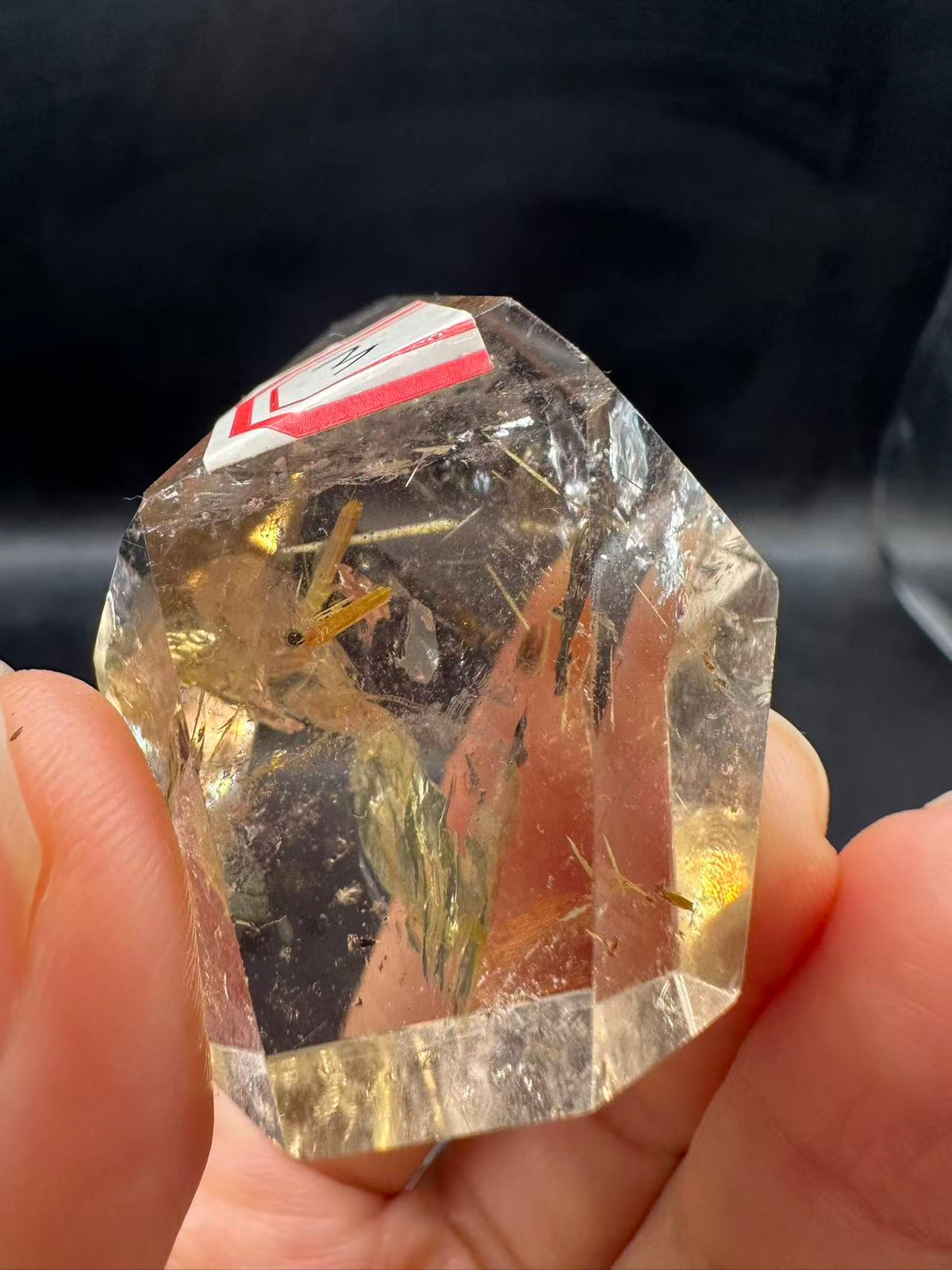 Golden Rutilated Quartz Pocket Stone with Rainbow | 40g Exact Piece #3