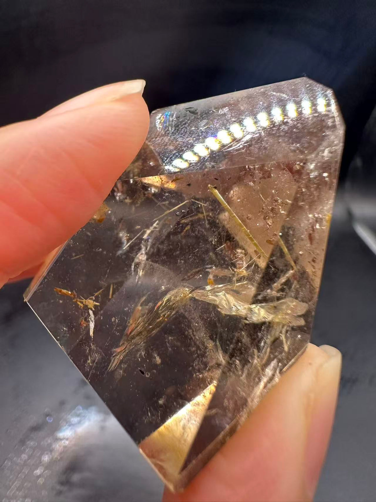 Golden Rutilated Quartz Pocket Stone with Rainbow | 40g Exact Piece #3