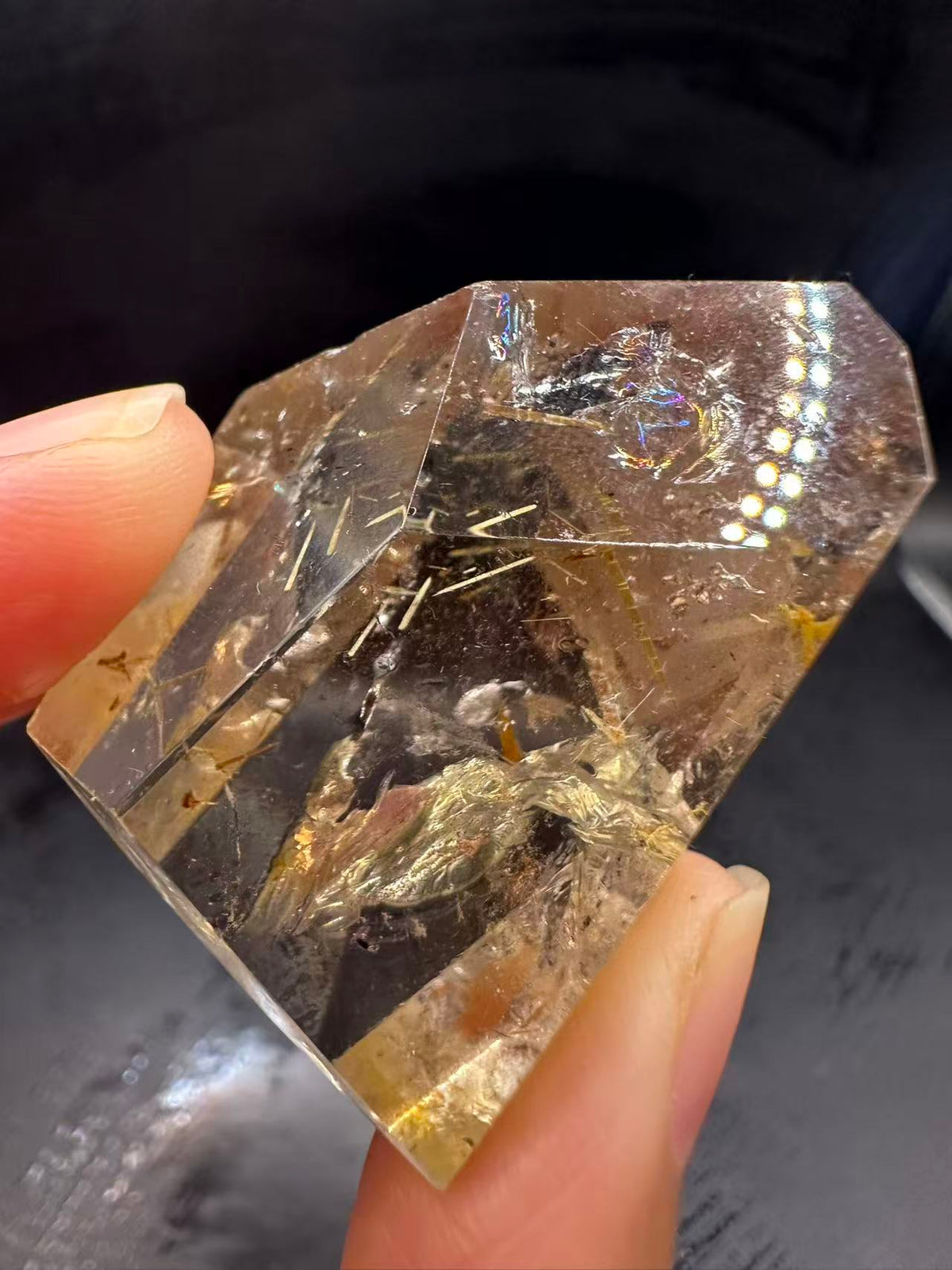 Golden Rutilated Quartz Pocket Stone with Rainbow | 40g Exact Piece #3