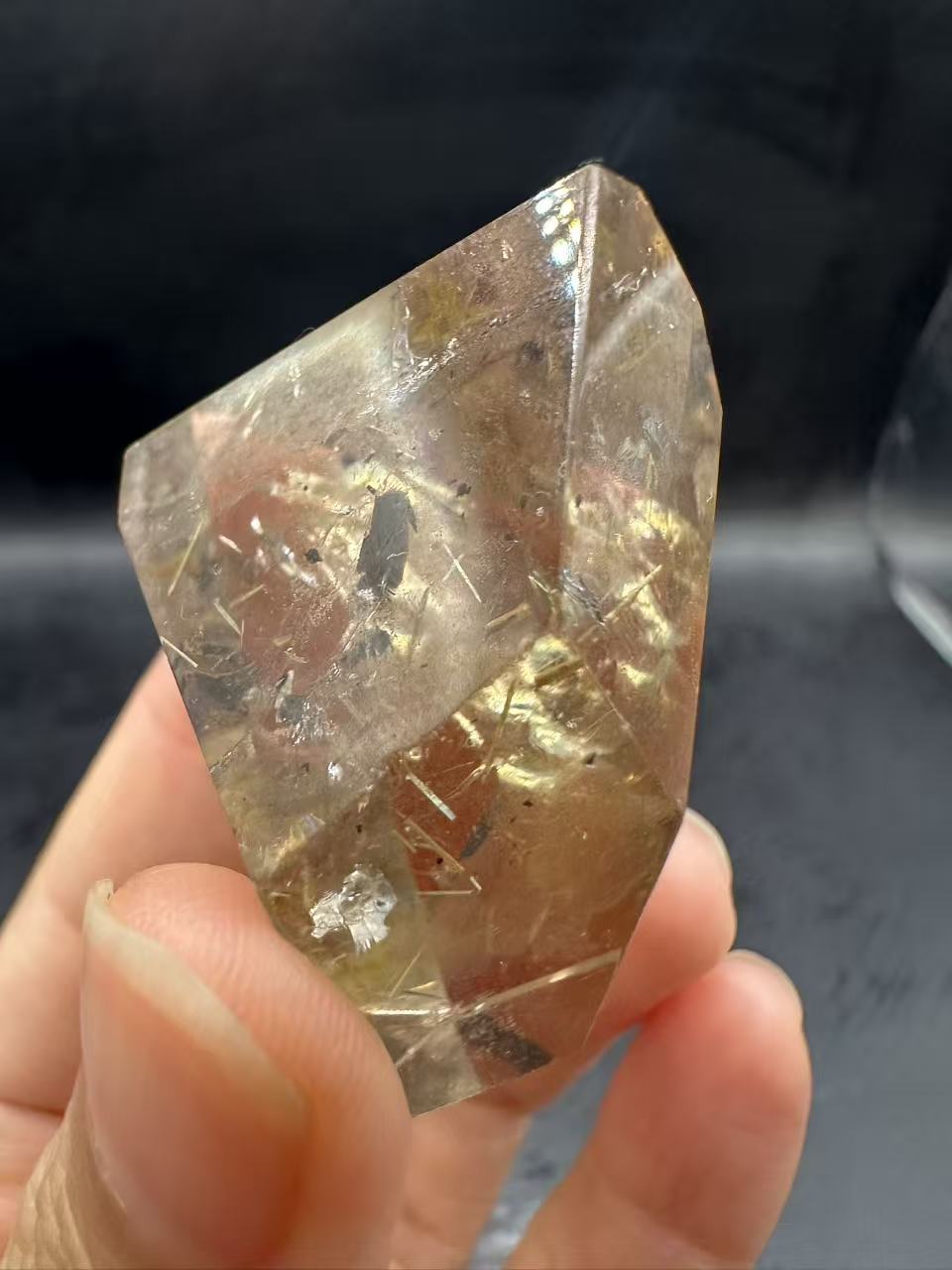 Golden Rutilated Quartz Pocket Stone with Rainbow | 40g Exact Piece #3