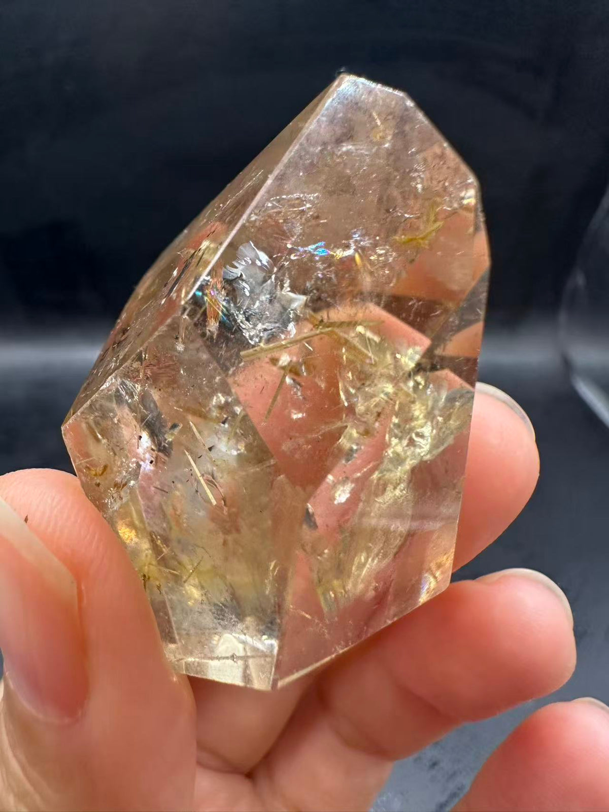 Golden Rutilated Quartz Pocket Stone with Rainbow | 40g Exact Piece #3