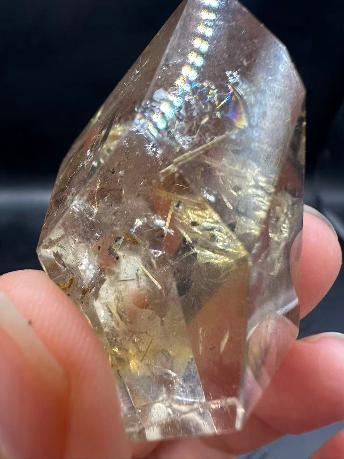 Golden Rutilated Quartz Pocket Stone with Rainbow | 40g Exact Piece #3