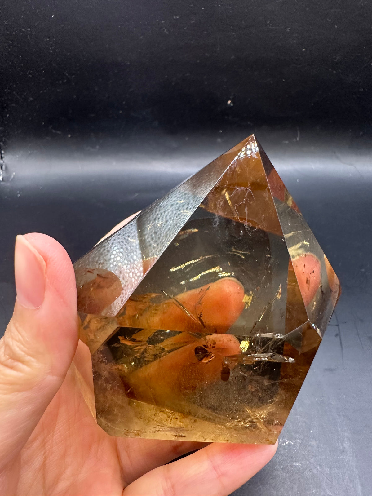 Congo Citrine Tower with Rainbow & Clear Areas, Exact Piece #4 – display view