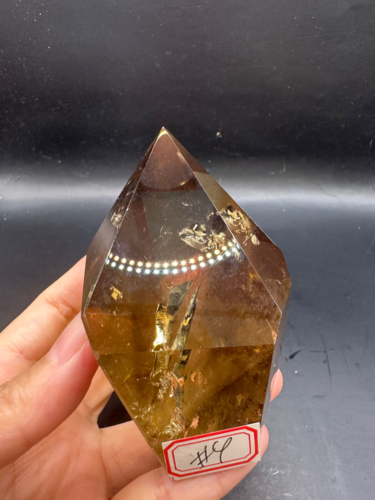 Congo Citrine Tower with Rainbow & Clear Areas, Exact Piece #4 – front view