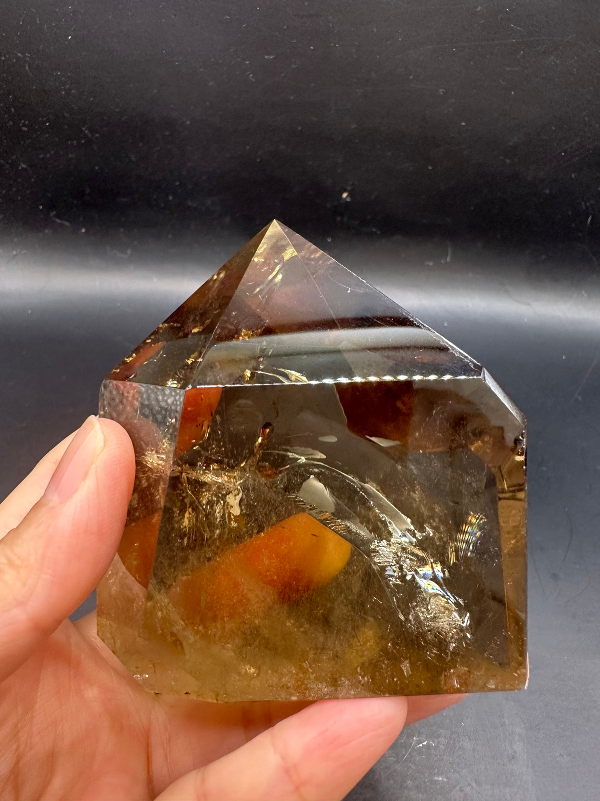 Congo Citrine Tower with Rainbow & Clear Areas, Exact Piece #4 – top view
