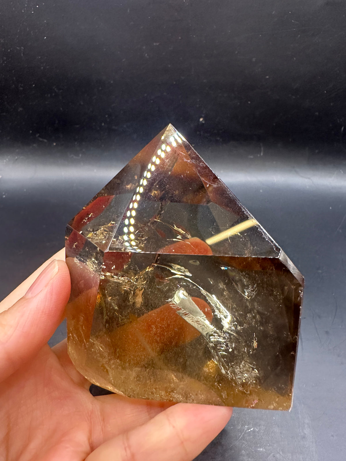 Congo Citrine Tower with Rainbow & Clear Areas, Exact Piece #4 – back view