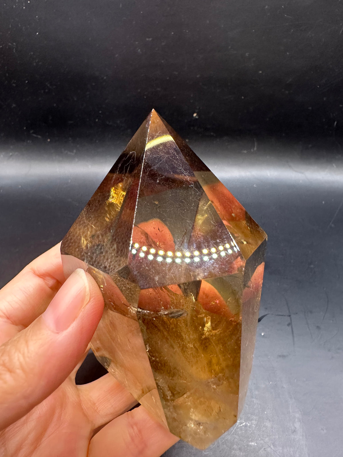 Congo Citrine Tower with Rainbow & Clear Areas, Exact Piece #4 – natural inclusions detail