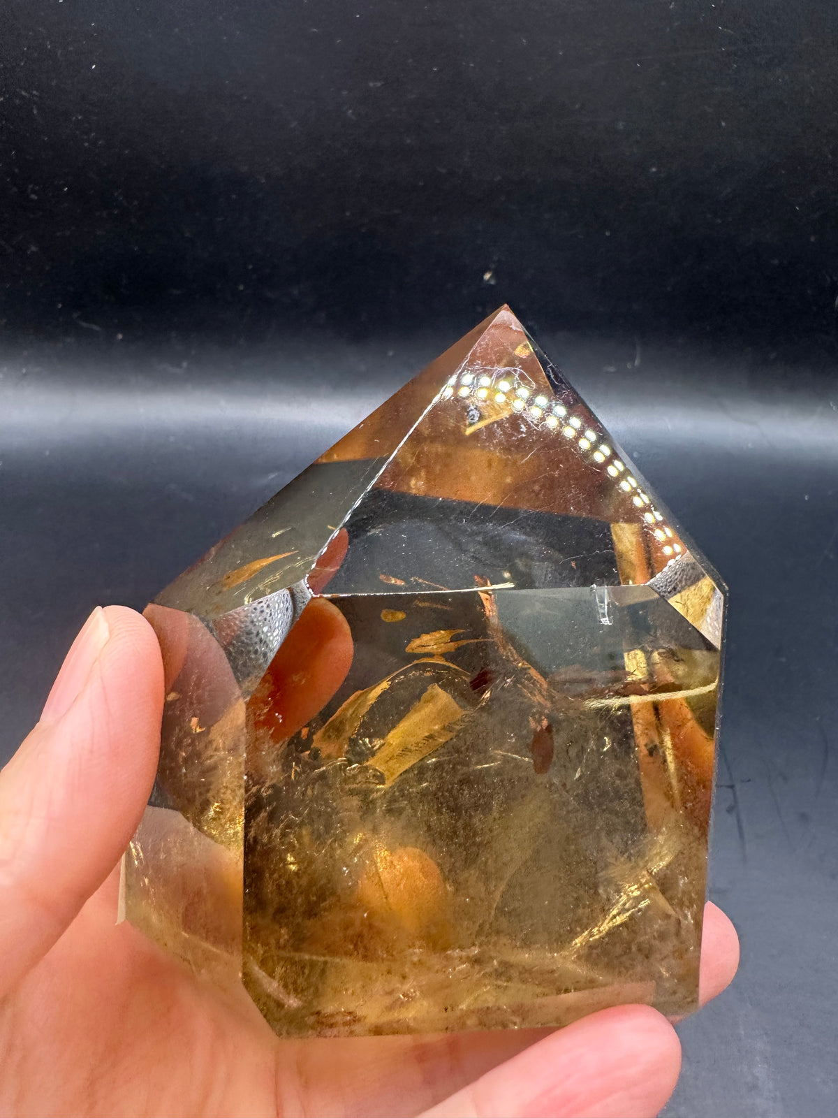 Congo Citrine Tower with Rainbow & Clear Areas, Exact Piece #4 – side view