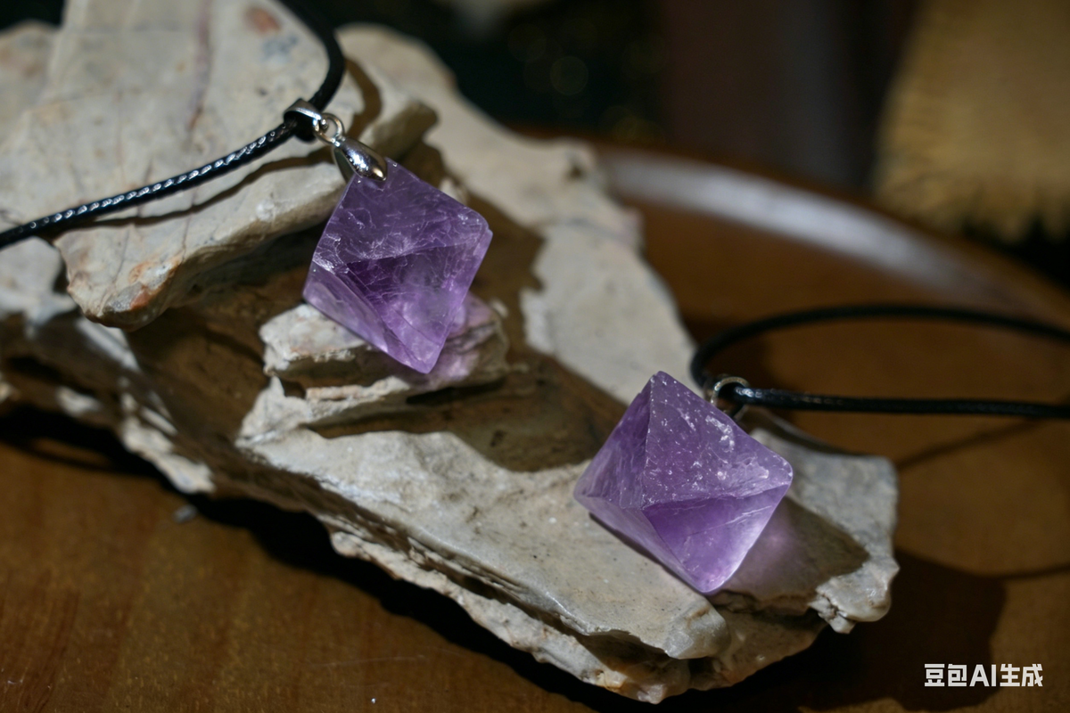 Purple Fluorite Octahedron Necklace | Natural Crystal Pendant