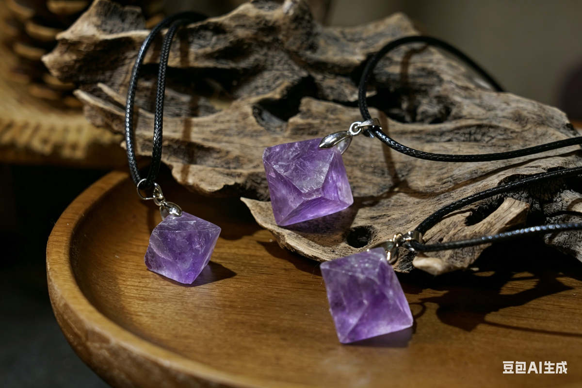 Purple Fluorite Octahedron Necklace | Natural Crystal Pendant