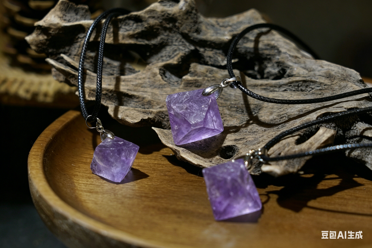Purple Fluorite Octahedron Necklace | Natural Crystal Pendant