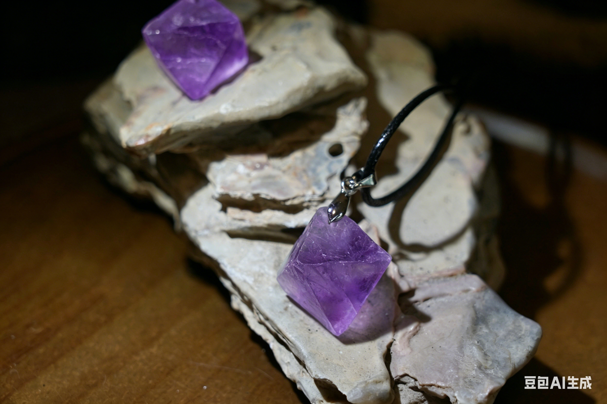 Purple Fluorite Octahedron Necklace | Natural Crystal Pendant