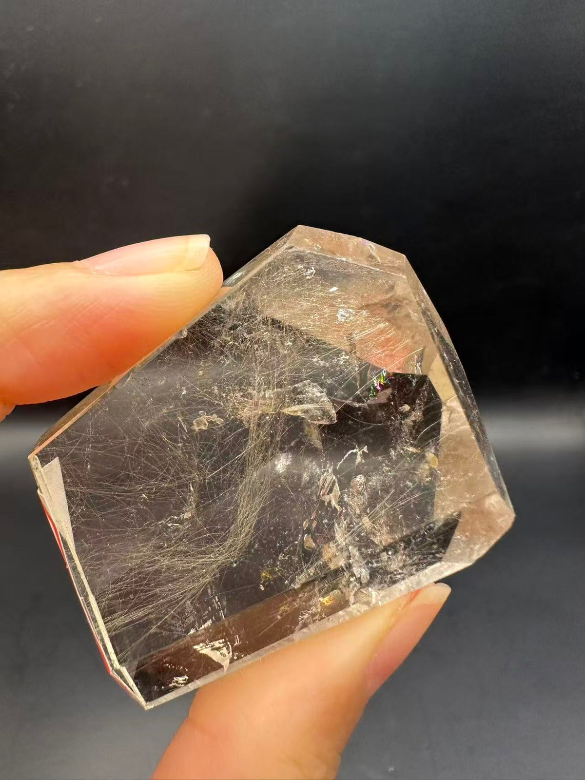 Rutilated Quartz Pocket Stone with Silver Rutile & Rainbow | 46g Exact Piece #7