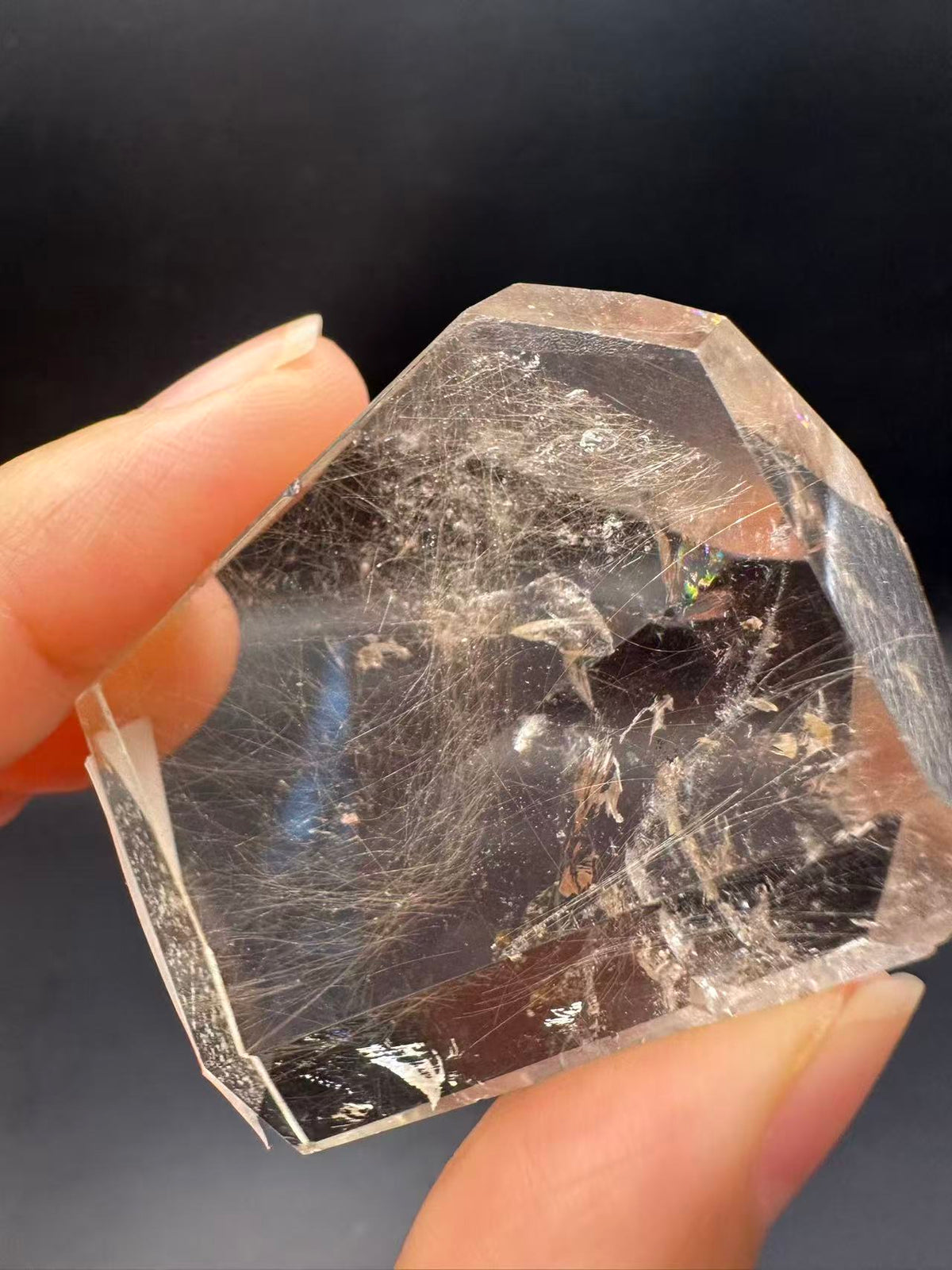 Rutilated Quartz Pocket Stone with Silver Rutile & Rainbow | 46g Exact Piece #7