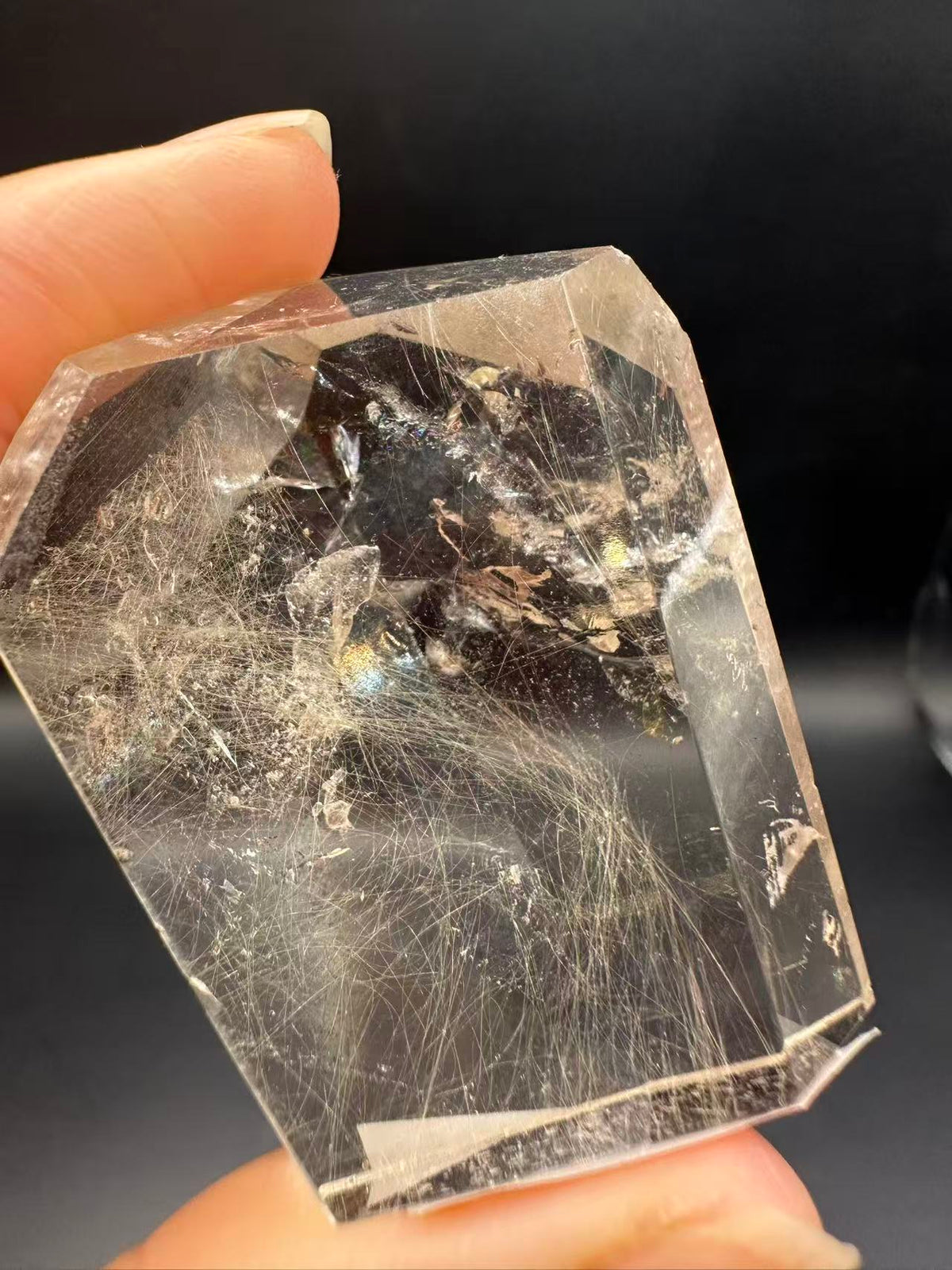Rutilated Quartz Pocket Stone with Silver Rutile & Rainbow | 46g Exact Piece #7