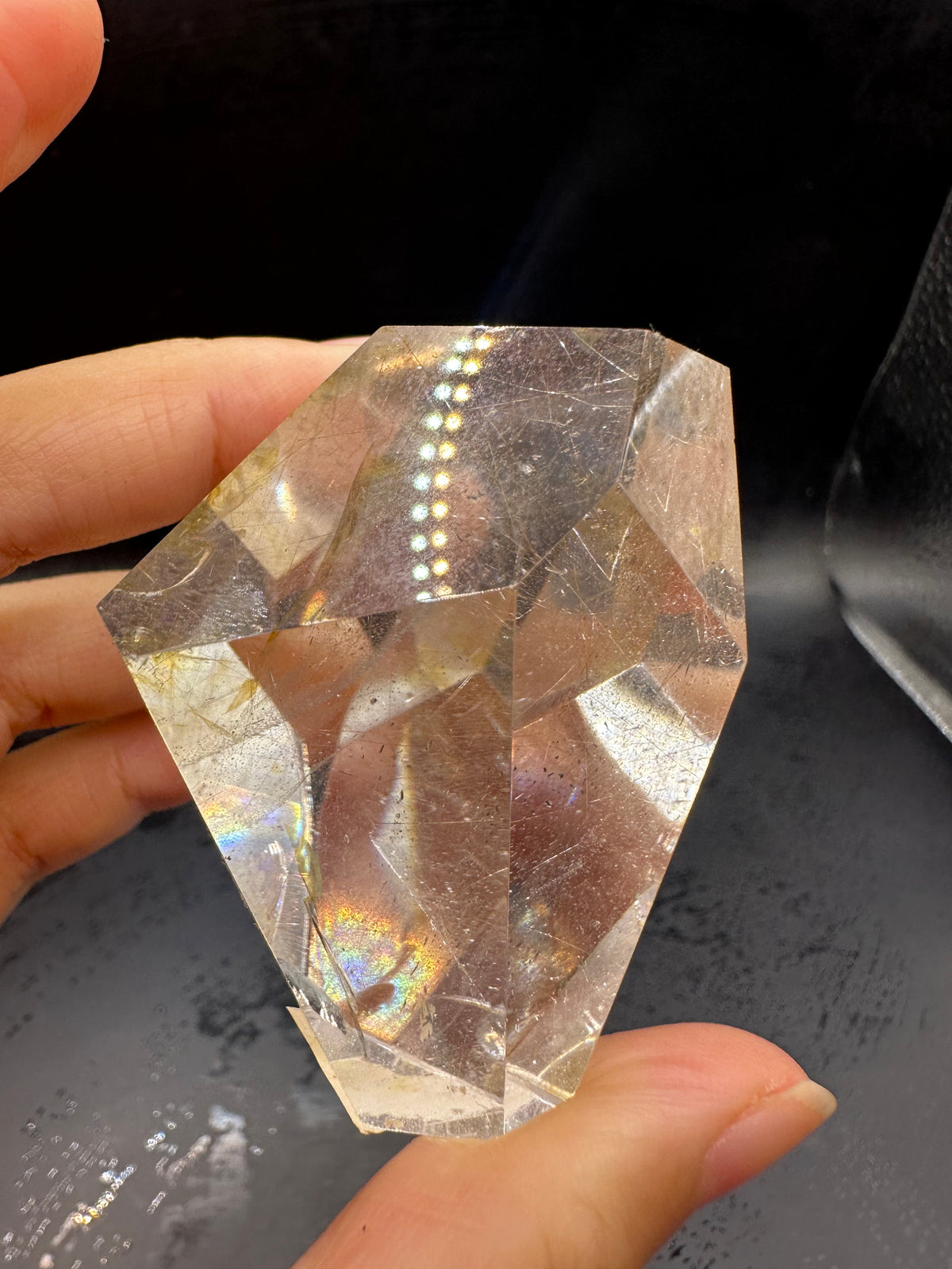 Rutilated Quartz Pocket Stone with Silver Rutile & Rainbow | 46g Exact Piece #7