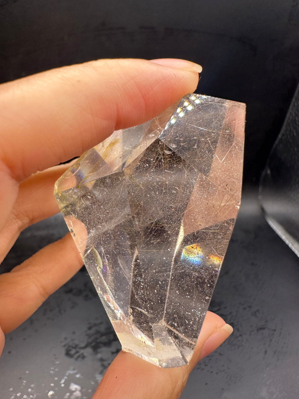 Rutilated Quartz Pocket Stone with Silver Rutile & Rainbow | 46g Exact Piece #7