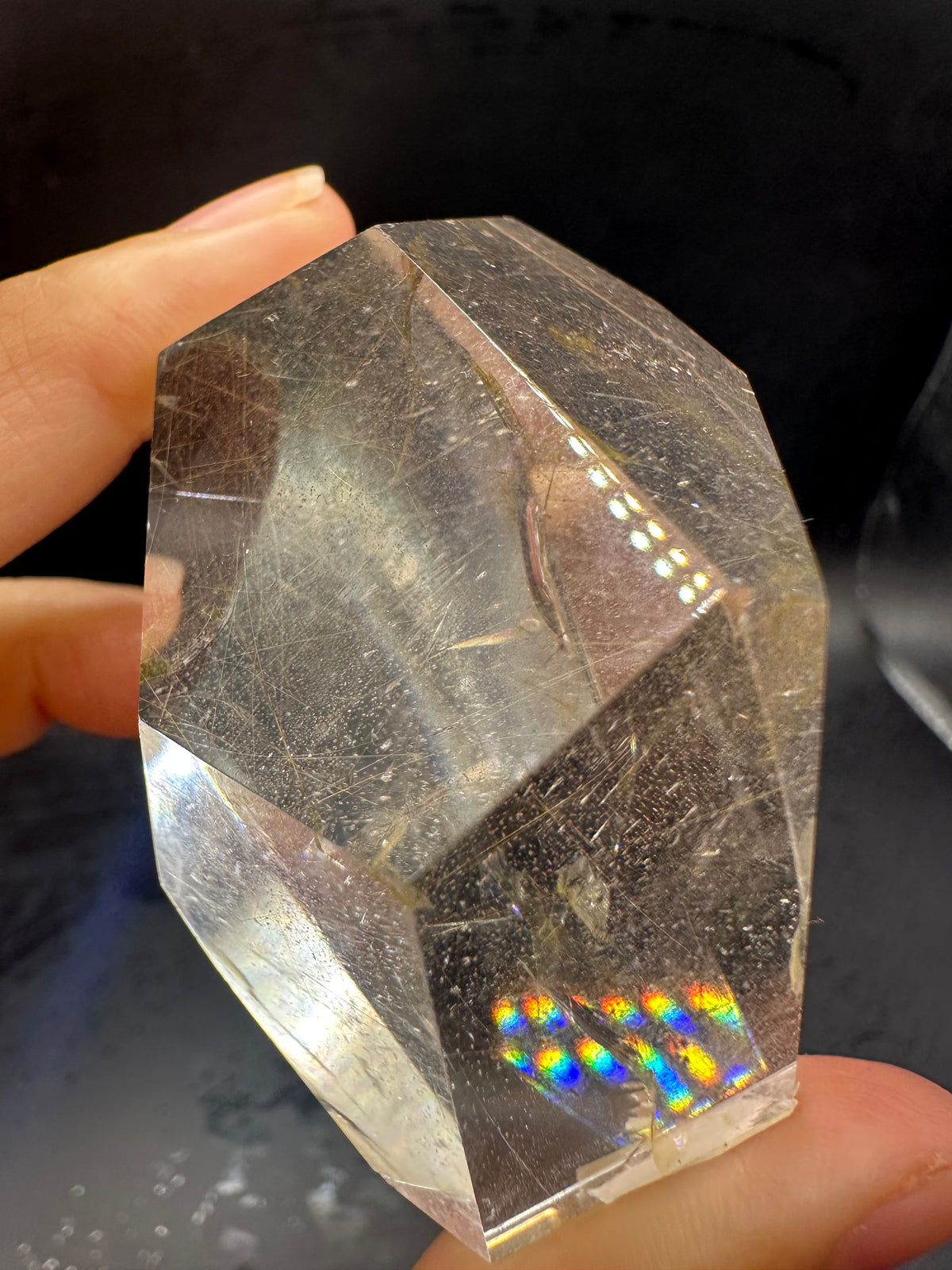 Rutilated Quartz Pocket Stone with Silver Rutile & Rainbow | 46g Exact Piece #7