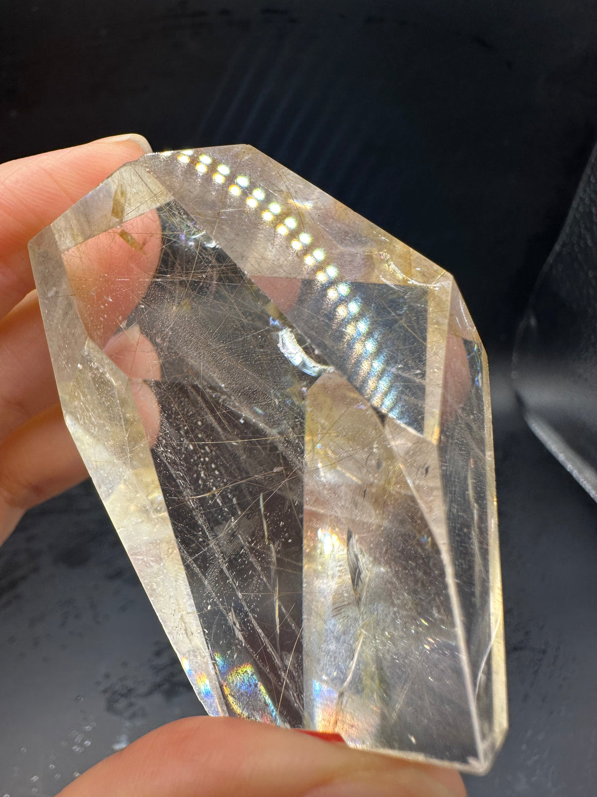 Rutilated Quartz Pocket Stone with Silver Rutile & Rainbow | 46g Exact Piece #7