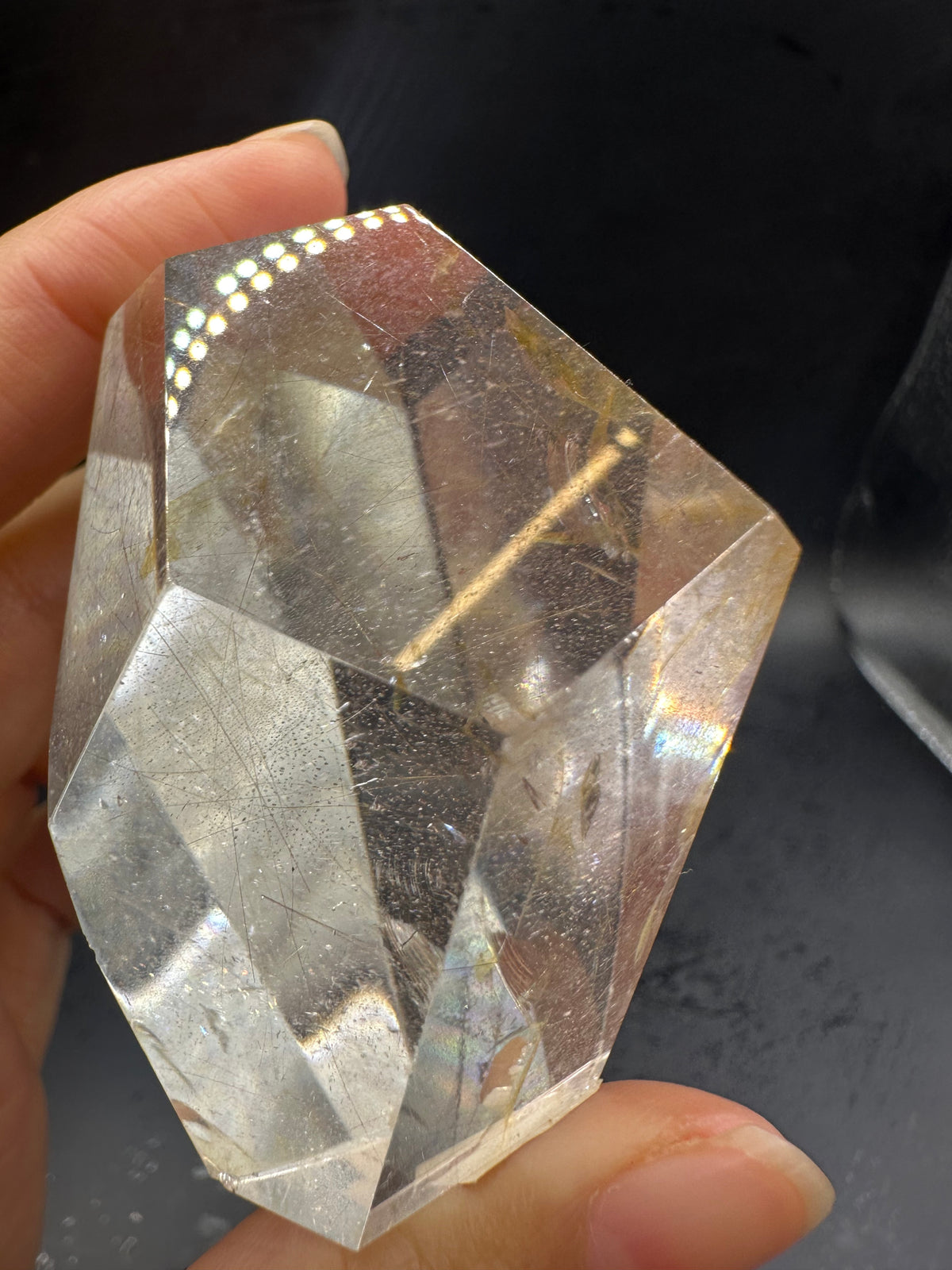 Rutilated Quartz Pocket Stone with Silver Rutile & Rainbow | 46g Exact Piece #7