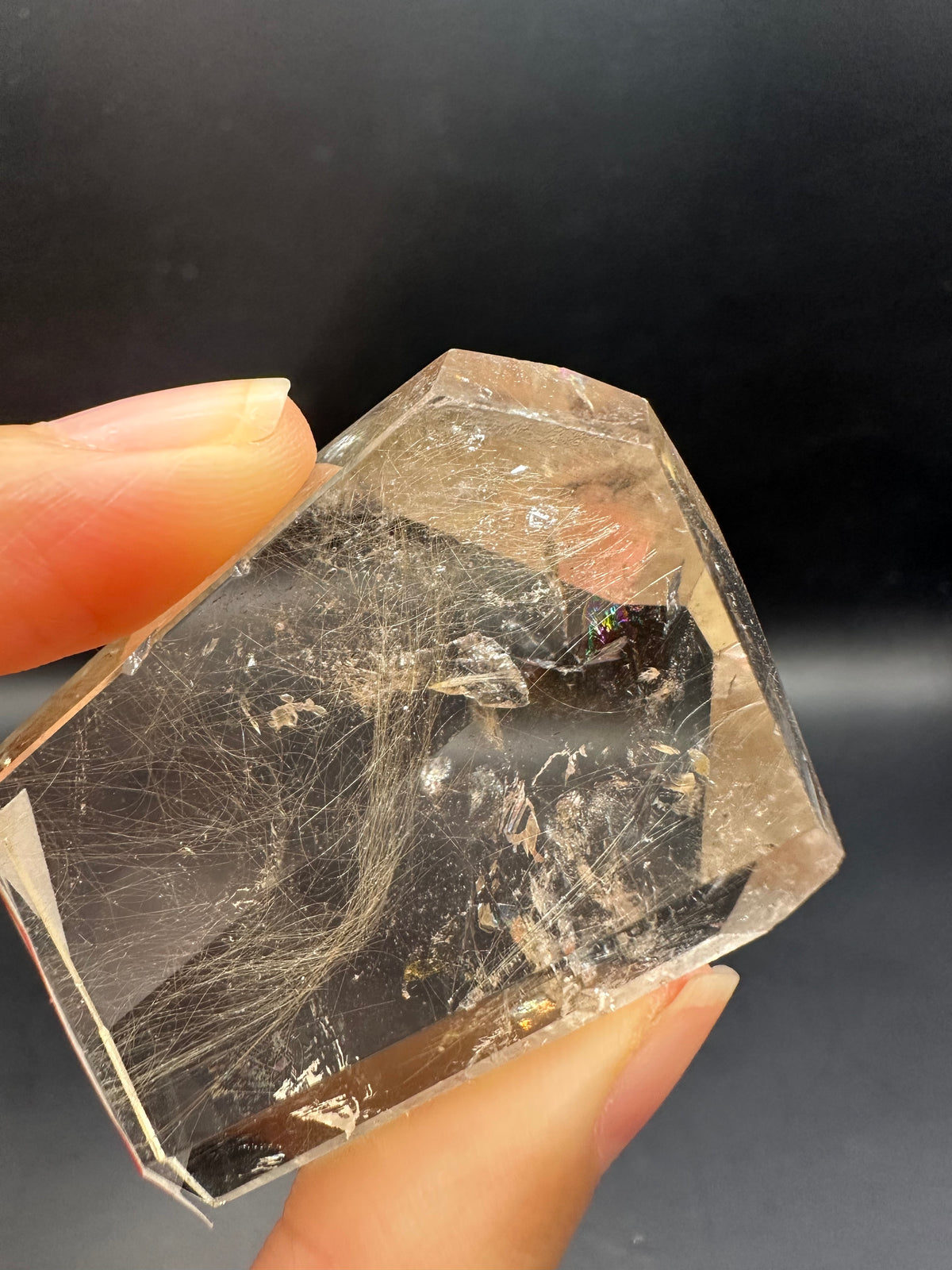 Rutilated Quartz Pocket Stone with Silver Rutile & Rainbow | 46g Exact Piece #7