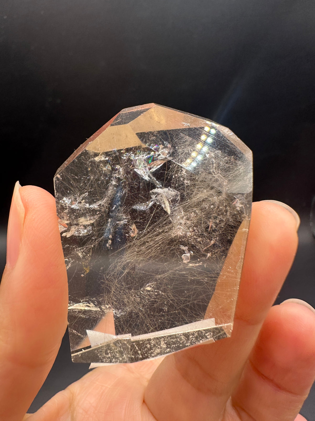Rutilated Quartz Pocket Stone with Silver Rutile & Rainbow | 46g Exact Piece #7