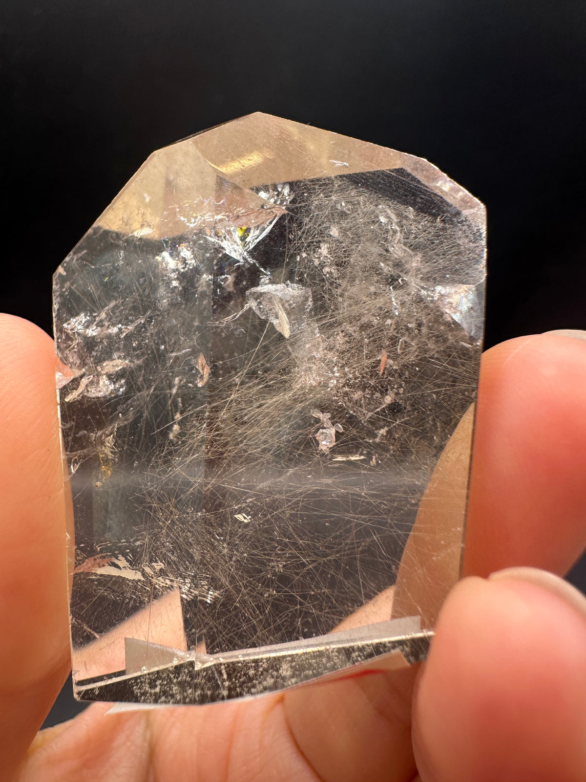 Rutilated Quartz Pocket Stone with Silver Rutile & Rainbow | 46g Exact Piece #7