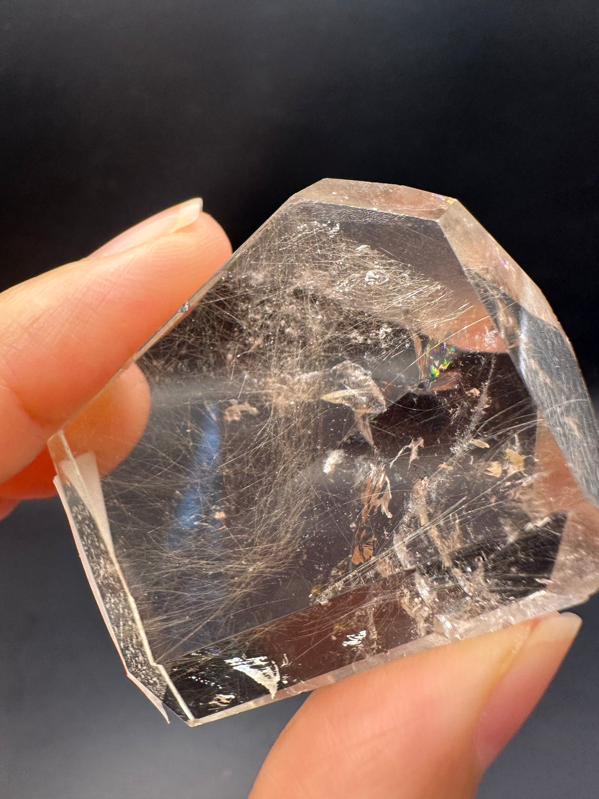 Rutilated Quartz Pocket Stone with Silver Rutile & Rainbow | 46g Exact Piece #7
