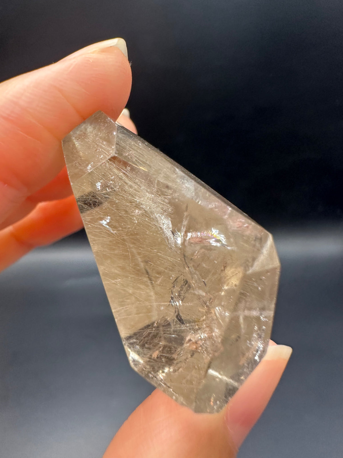 Rutilated Quartz Pocket Stone with Silver Rutile & Rainbow | 46g Exact Piece #7