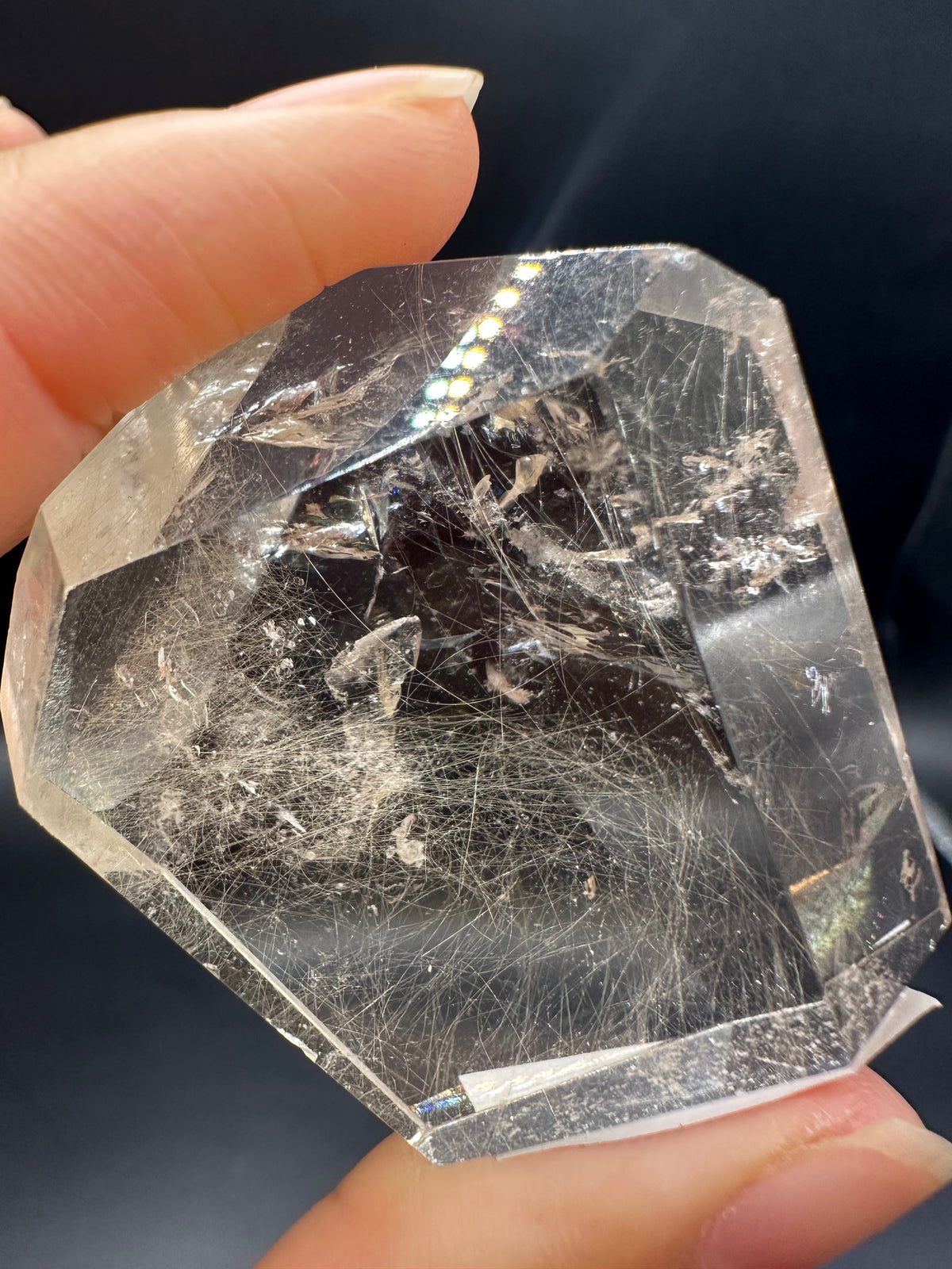 Rutilated Quartz Pocket Stone with Silver Rutile & Rainbow | 46g Exact Piece #7