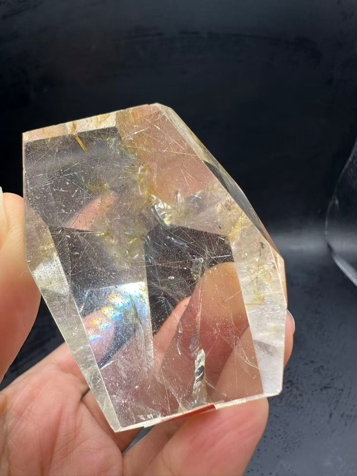 Rutilated Quartz Pocket Stone with Silver Rutile & Rainbow | 46g Exact Piece #7