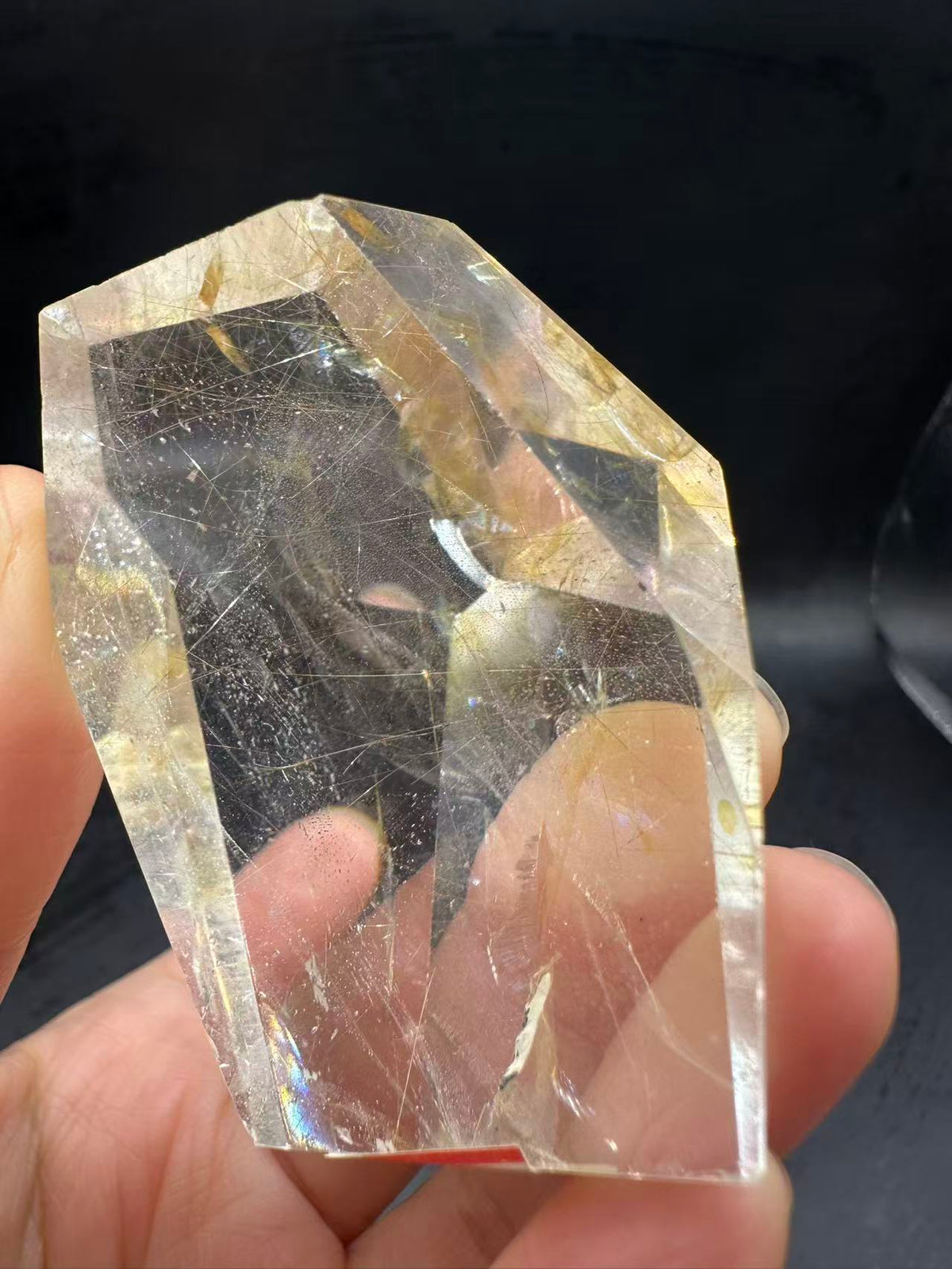 Rutilated Quartz Pocket Stone with Silver Rutile & Rainbow | 46g Exact Piece #7