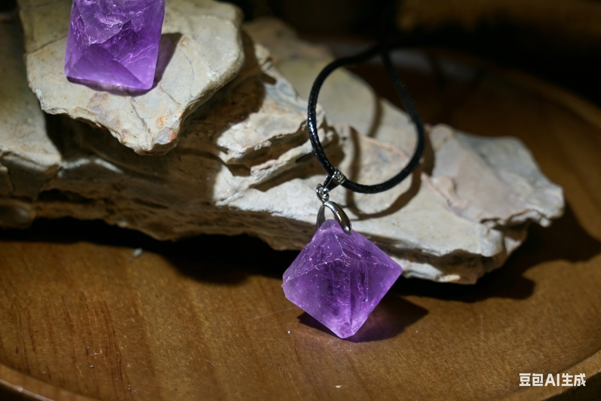 Purple Fluorite Octahedron Necklace | Natural Crystal Pendant