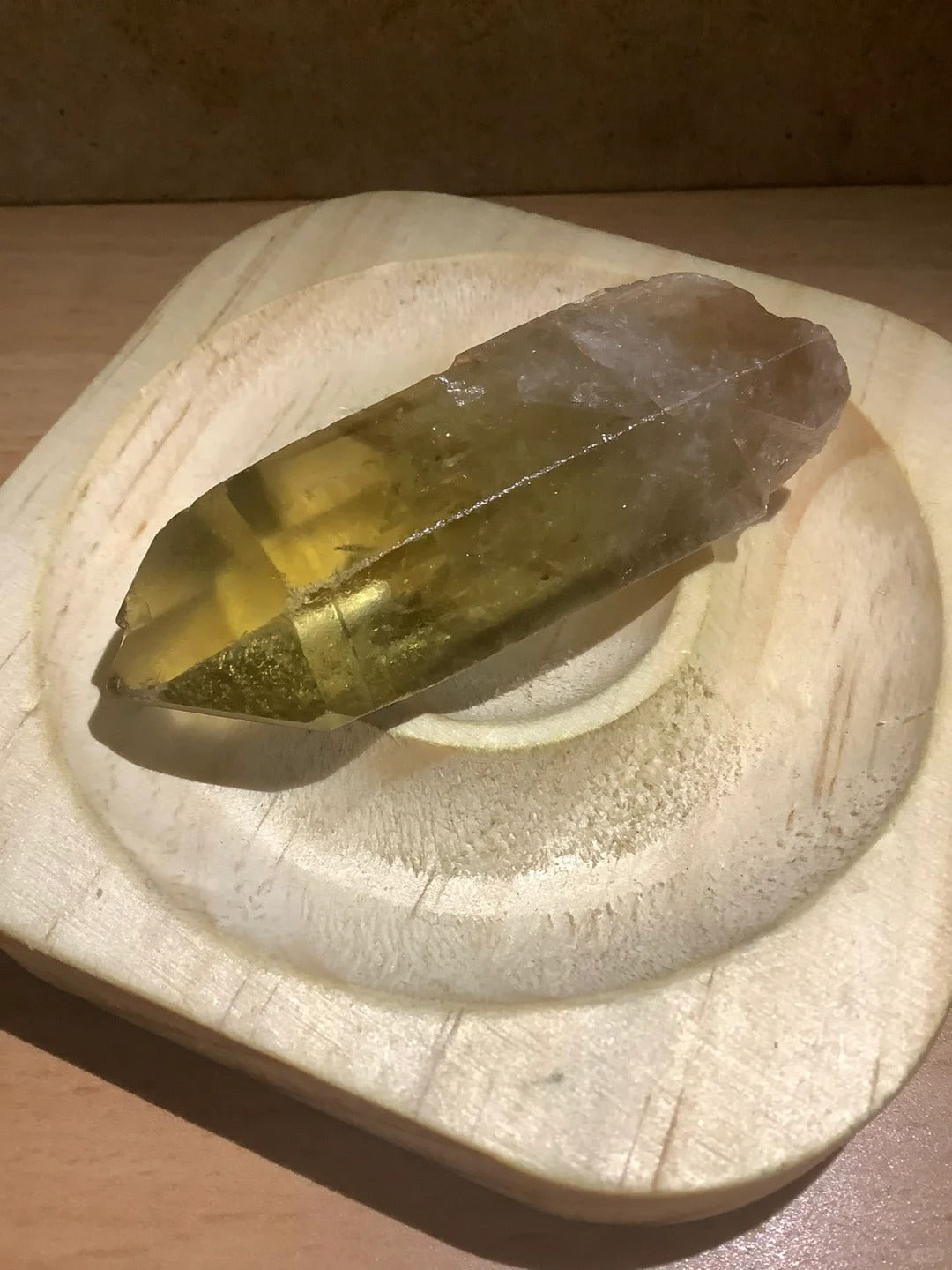 Smoky Citrine Lemurian Quartz Point – display view