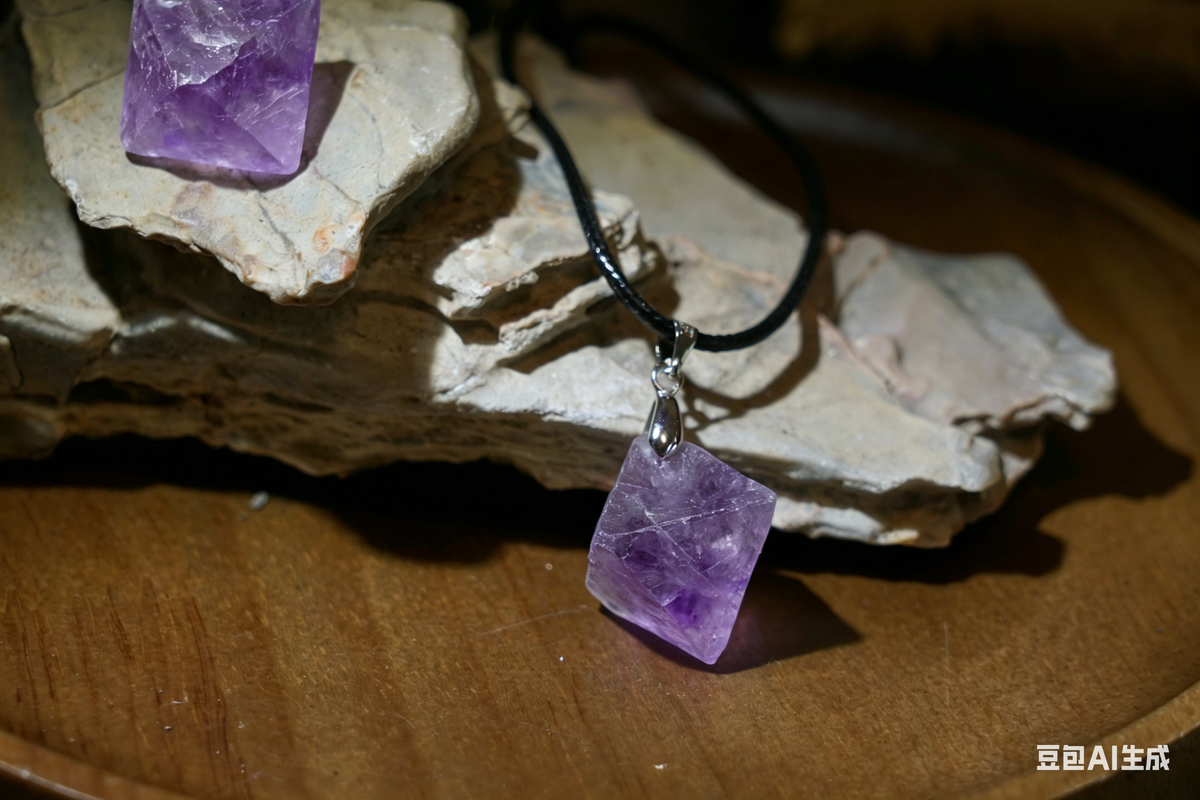 Purple Fluorite Octahedron Necklace | Natural Crystal Pendant