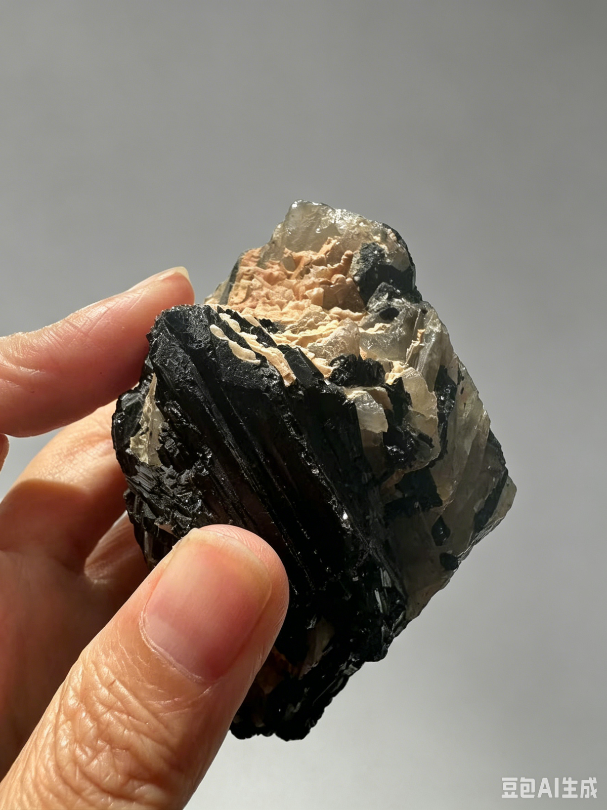 Black Tourmaline & Calcite Cluster with High Contrast | 345g 9.9cm Exact Piece