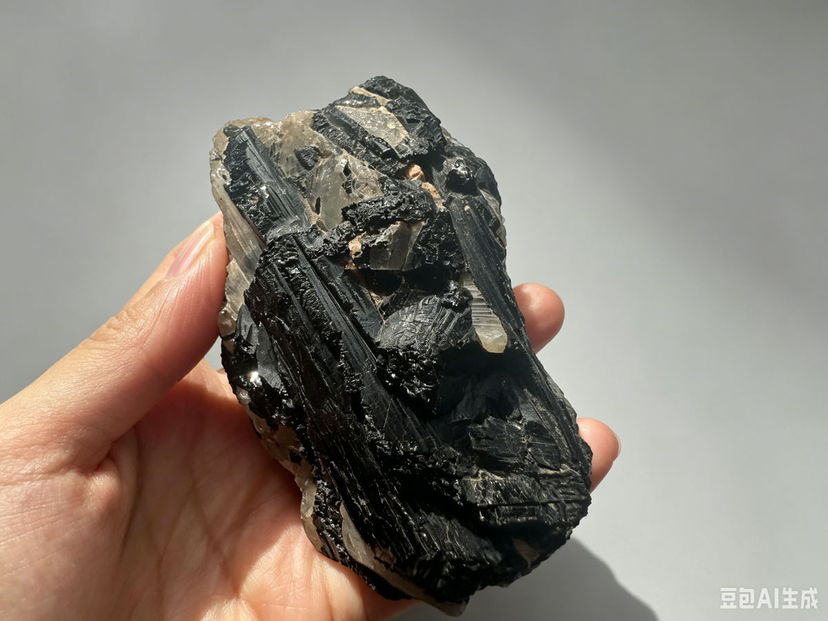 Black Tourmaline & Calcite Cluster with High Contrast | 345g 9.9cm Exact Piece