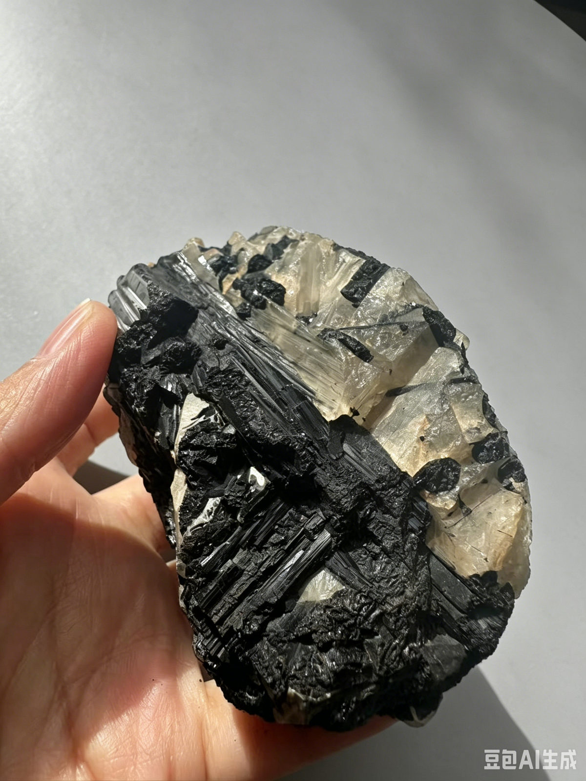 Black Tourmaline & Calcite Cluster with High Contrast | 345g 9.9cm Exact Piece