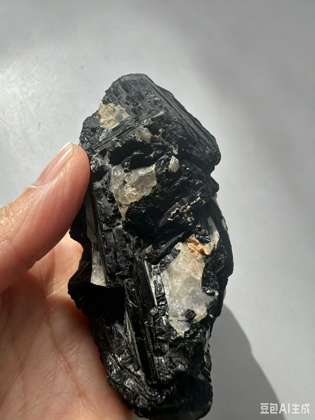 Black Tourmaline & Calcite Cluster with High Contrast | 345g 9.9cm Exact Piece