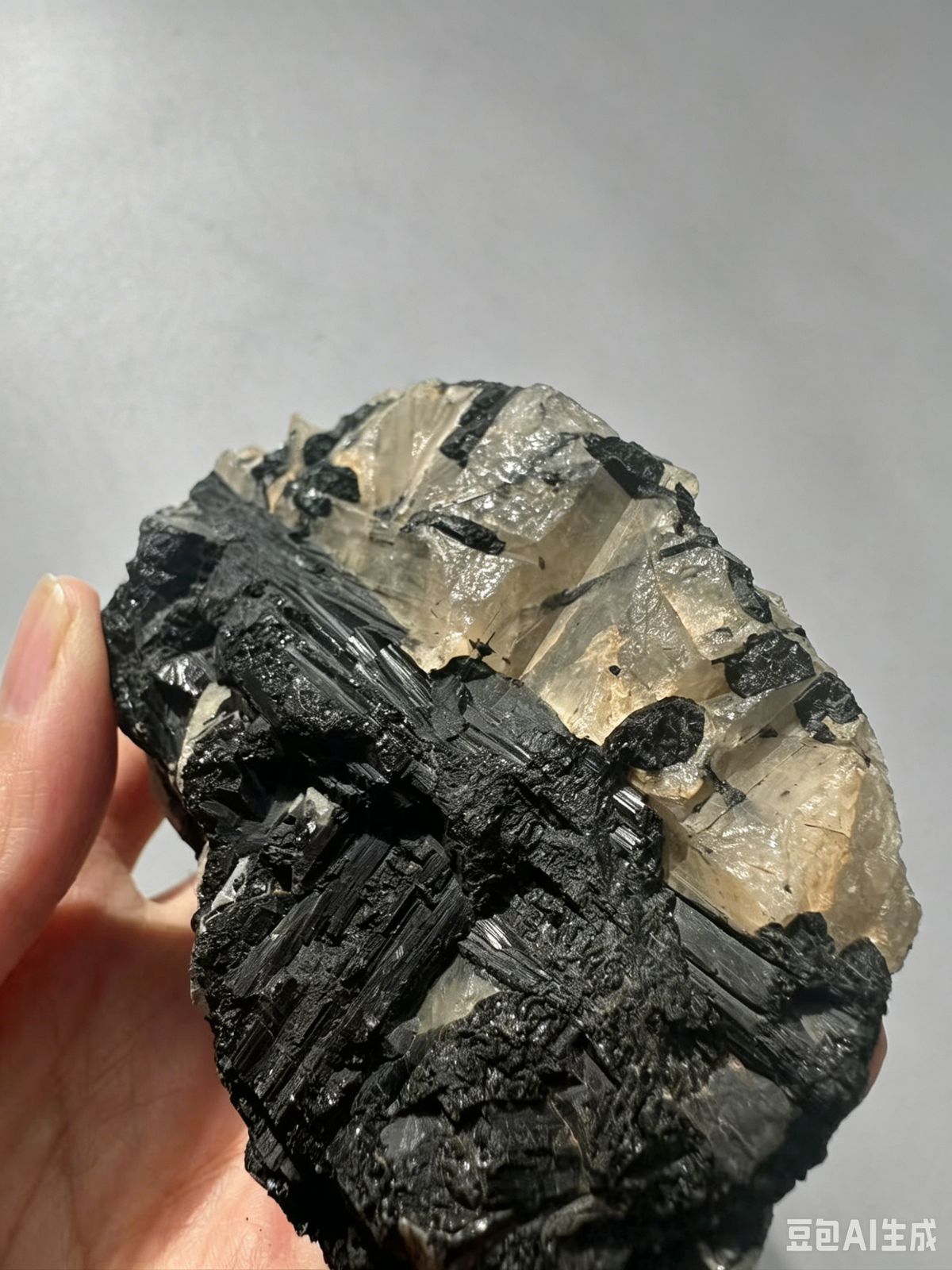 Black Tourmaline & Calcite Cluster with High Contrast | 345g 9.9cm Exact Piece