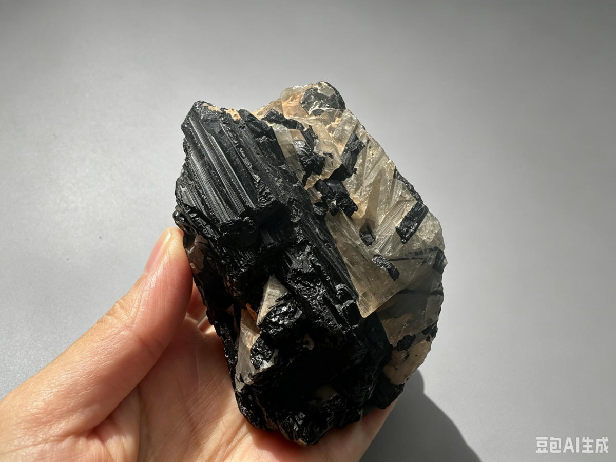 Black Tourmaline & Calcite Cluster with High Contrast | 345g 9.9cm Exact Piece